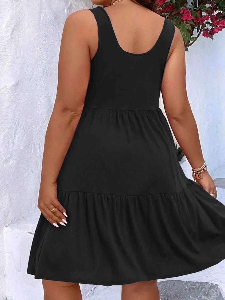 Plus Size Tiered Scoop Neck Tank Dress women Attire by Trendsi
