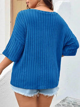 Plus Size V-Neck Ribbed Knit T-Shirt women Attire by Trendsi