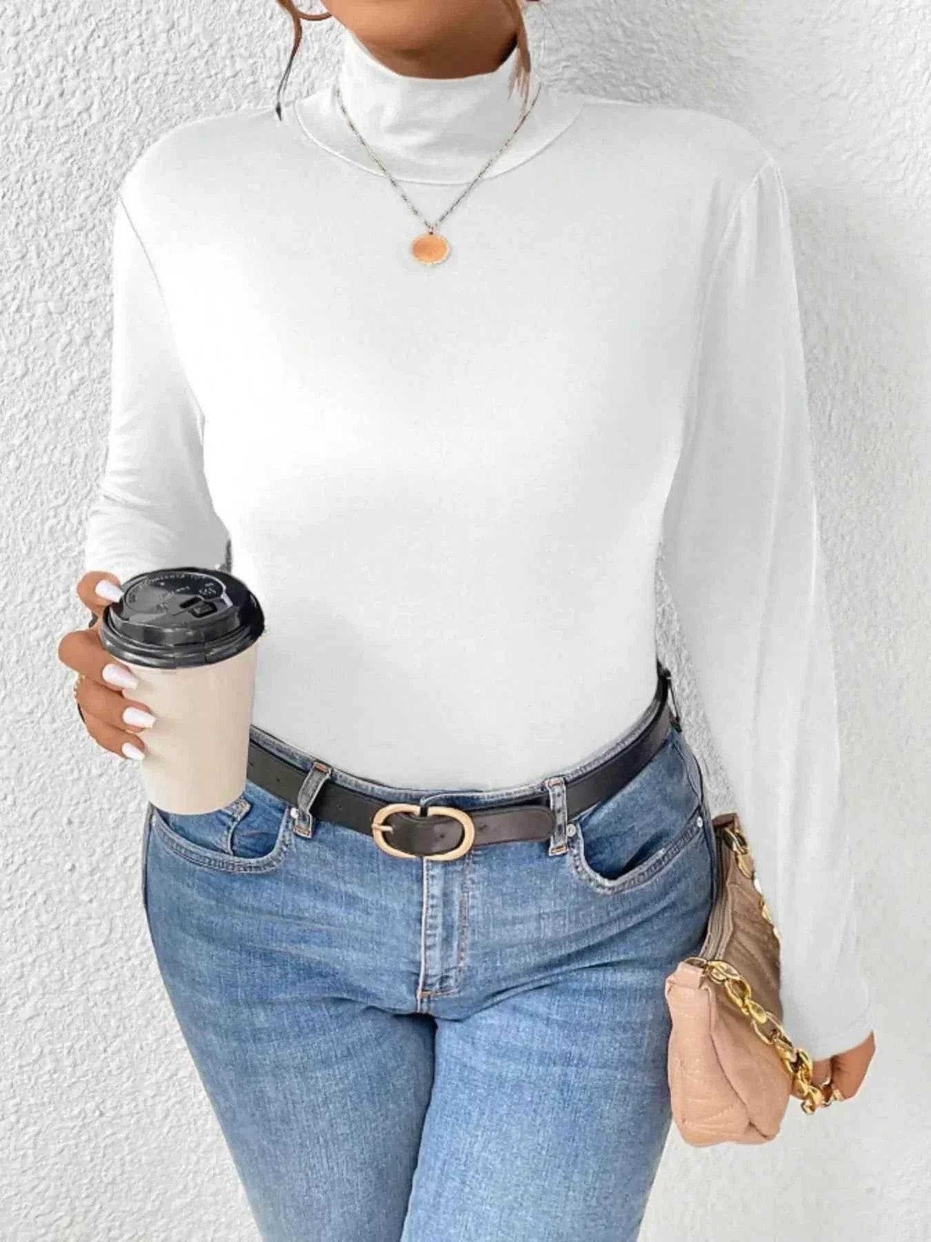 Plus Size Long Sleeve Fitted Turtleneck T-Shirt women Attire by Trendsi