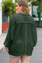 Plus Size Half Button Collared Neck Long Sleeve Blouse women Attire by Trendsi