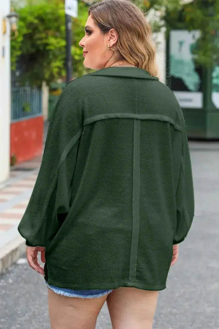 Plus Size Half Button Collared Neck Long Sleeve Blouse women Attire by Trendsi