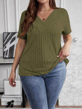 Plus Size V-Neck Short Sleeve Ribbed T-Shirt women Attire by Trendsi