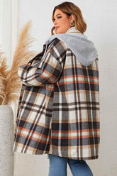 Honey Plus Size Plaid Drop Shoulder Hooded Coat women Attire by Trendsi
