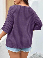 Plus Size V-Neck Ribbed Knit T-Shirt women Attire by Trendsi