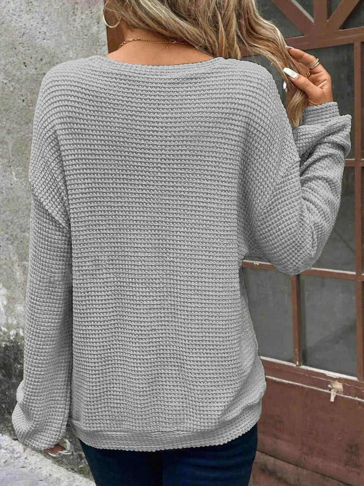 Plus Size Relaxed Fit Waffle Knit Round Neck T-Shirt women Attire by Trendsi
