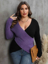 Plus Size Two-Tone Surplice Neck Sweater women Attire by Trendsi