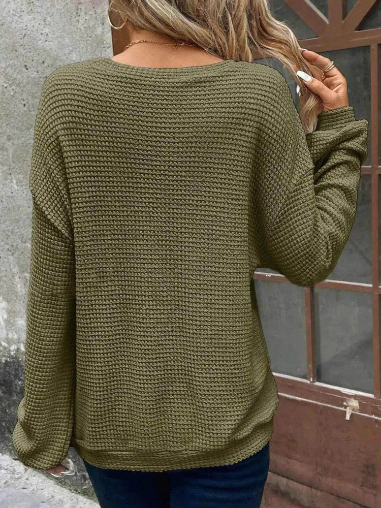 Plus Size Relaxed Fit Waffle Knit Round Neck T-Shirt women Attire by Trendsi