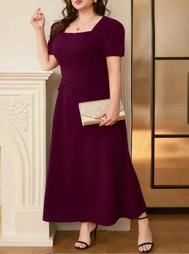 Plus Size Square Neck Puff Sleeve Midi Dress women Attire by Trendsi