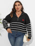 Plus Size Zip-Up Striped Sweater women Attire by Trendsi