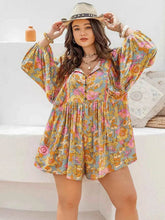 Plus Size Floral Tie Neck Balloon Sleeve Romper women Attire by Trendsi