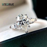 1/2/3/4ct Pear Cut All Moissanite Engagement Rings for Women S925 Sterling Silver 3-Stone Promise Wedding Band Luxury Jewelry Rings by Dropshee