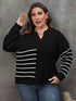 Plus Size Striped V-Neck Sweater women Attire by Trendsi