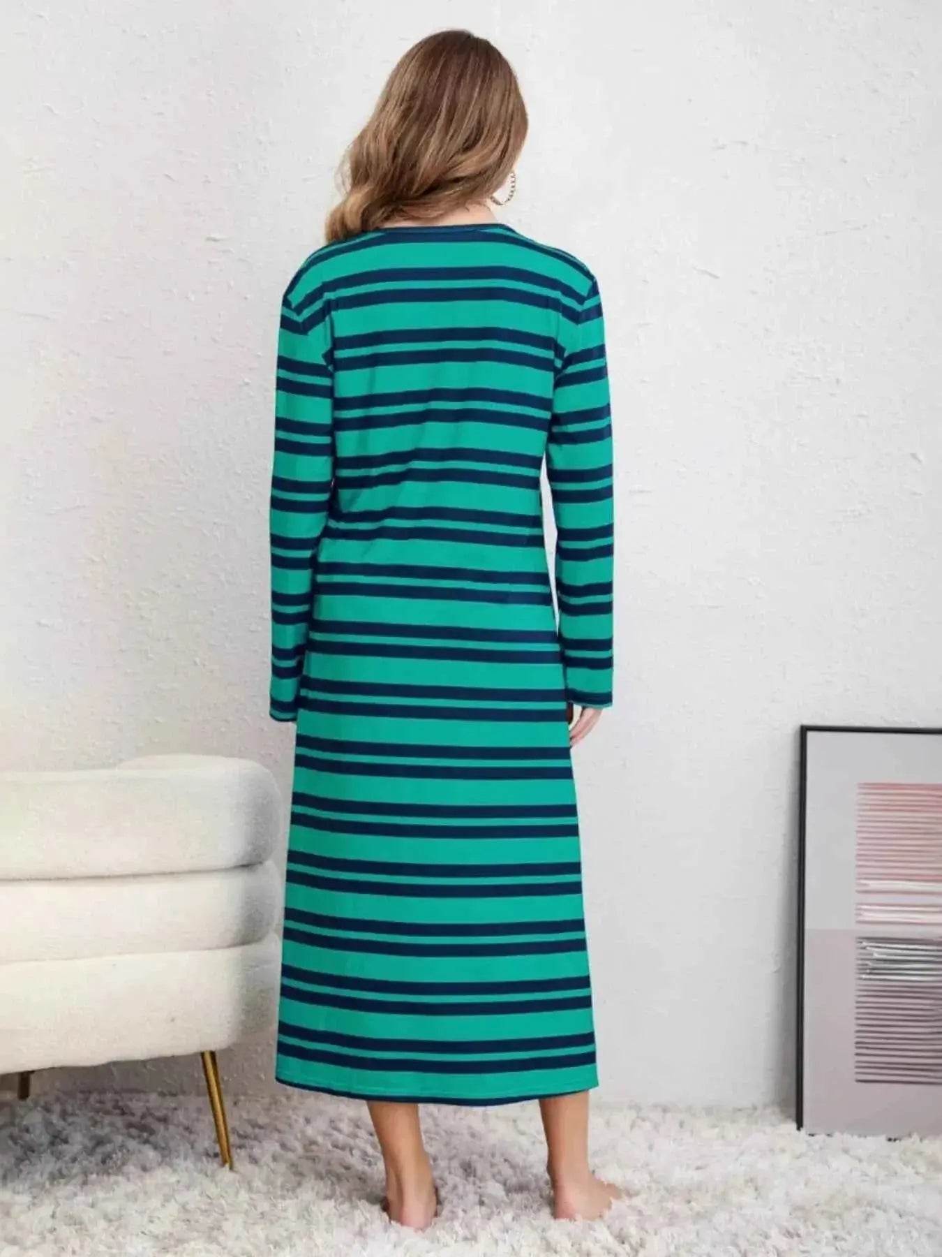 Plus Size Striped Round Neck Long Sleeve Tee Dress women Attire by Trendsi