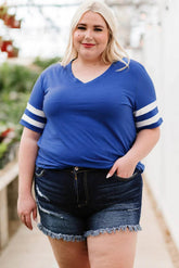 Plus Size Striped V-Neck Tee Shirt women Attire by Trendsi