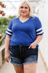 Plus Size Striped V-Neck Tee Shirt women Attire by Trendsi