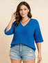 Plus Size V-Neck Ribbed Knit T-Shirt women Attire by Trendsi