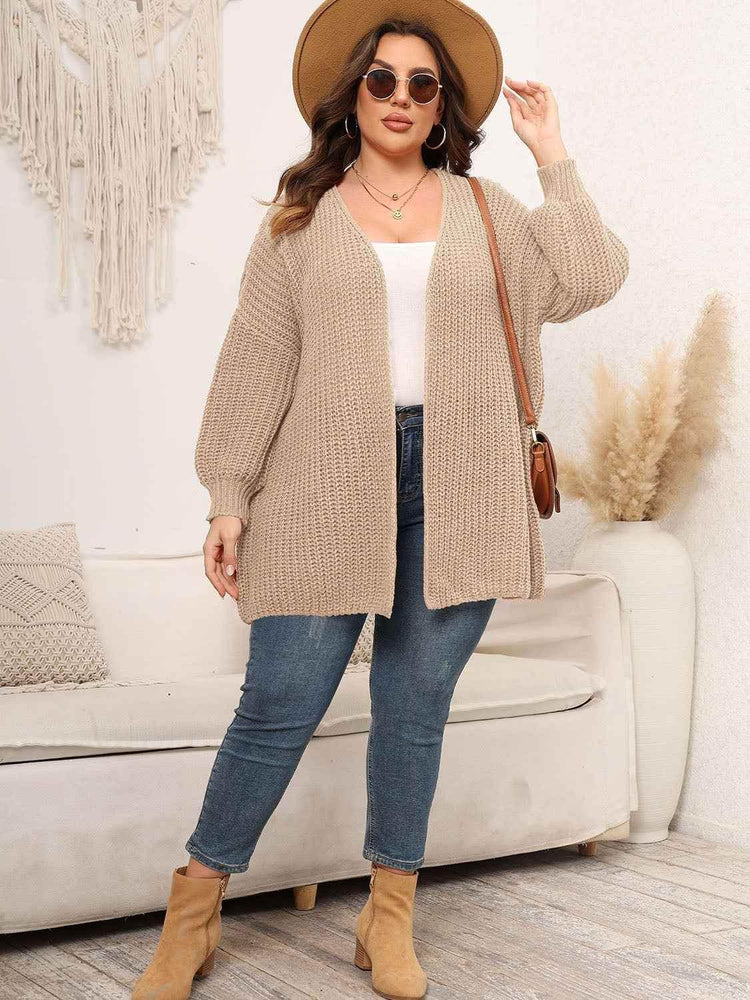 Plus Size Open Front Dropped Shoulder Knit Cardigan women Attire by Trendsi