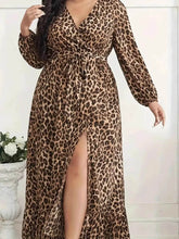 Plus Size Leopard Print Surplice Maxi Dress women Attire by Trendsi