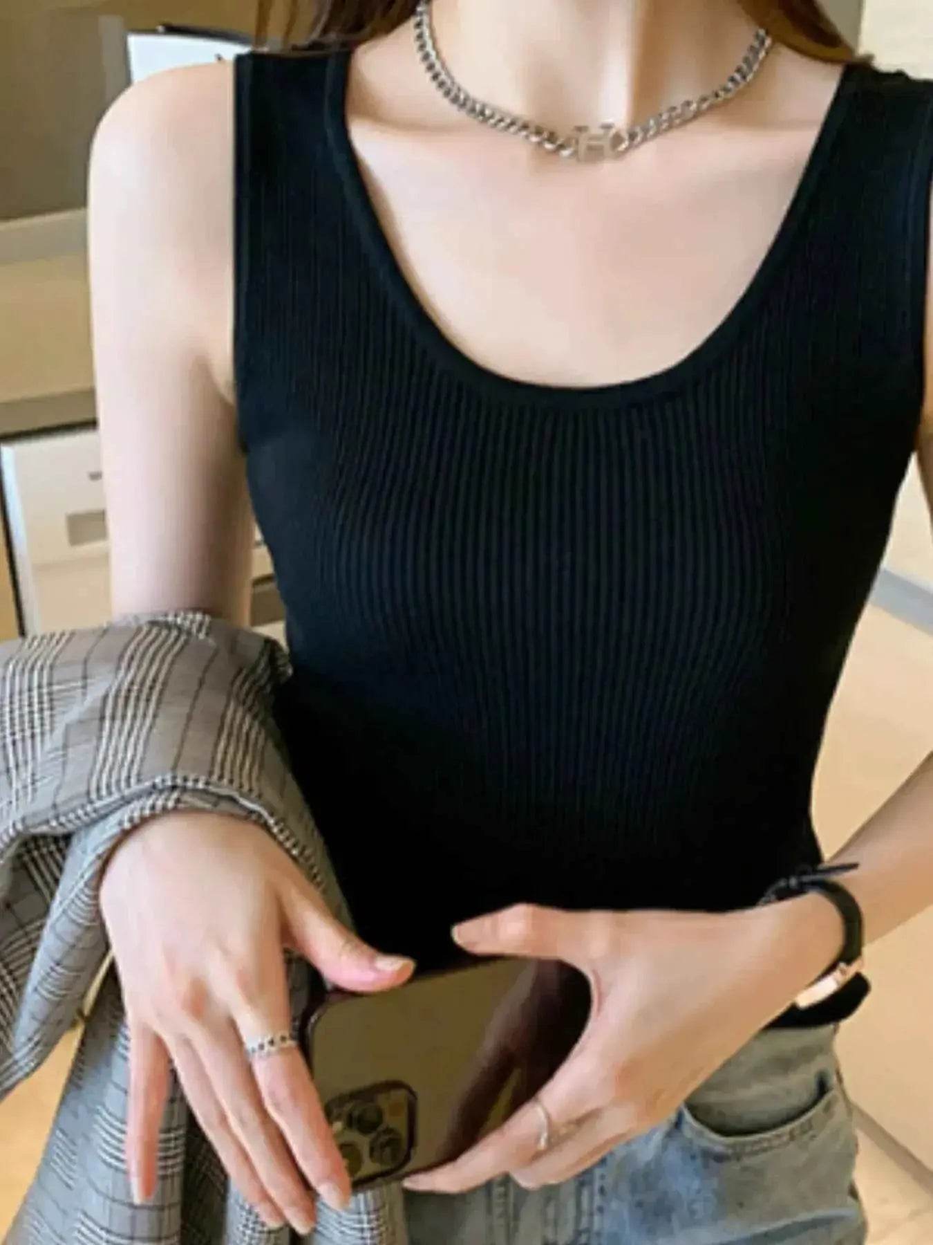 Plus Size Ribbed Scoop Neck Tank women Attire by Trendsi