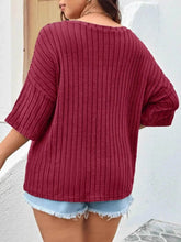Plus Size V-Neck Ribbed Knit T-Shirt women Attire by Trendsi
