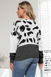Plus Size Leopard Round Neck Long Sleeve Sweater women Attire by Trendsi