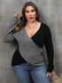 Plus Size Two-Tone Surplice Neck Sweater women Attire by Trendsi