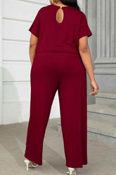 Plus Size Drawstring Waist Short Sleeve Jumpsuit women Attire by Trendsi