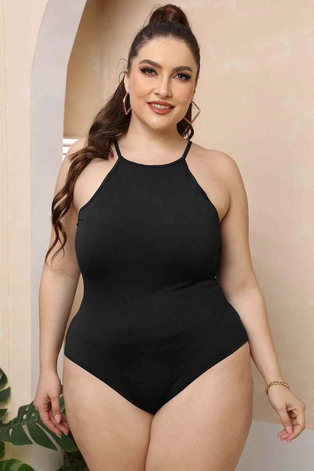 Plus Size Halter Neck Spaghetti Strap Bodysuit women Attire by Trendsi
