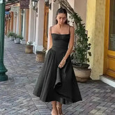 Elegant Spaghetti Strap Midi Dress Women Party Slim A Line Solid Suspender Lady Dresses New Spring Summer Fashion Sexy Vestidos women&