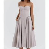 Elegant Spaghetti Strap Midi Dress Women Party Slim A Line Solid Suspender Lady Dresses New Spring Summer Fashion Sexy Vestidos women&