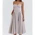Elegant Spaghetti Strap Midi Dress Women Party Slim A Line Solid Suspender Lady Dresses New Spring Summer Fashion Sexy Vestidos women&