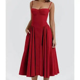 Elegant Spaghetti Strap Midi Dress Women Party Slim A Line Solid Suspender Lady Dresses New Spring Summer Fashion Sexy Vestidos women&