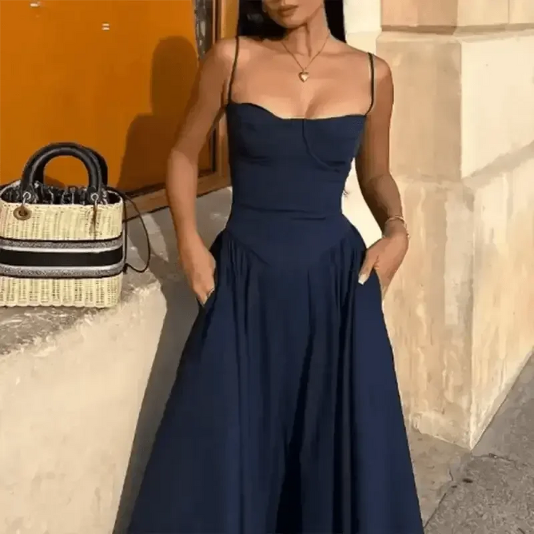 Elegant Spaghetti Strap Midi Dress Women Party Slim A Line Solid Suspender Lady Dresses New Spring Summer Fashion Sexy Vestidos women&