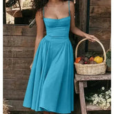 Elegant Spaghetti Strap Midi Dress Women Party Slim A Line Solid Suspender Lady Dresses New Spring Summer Fashion Sexy Vestidos women&
