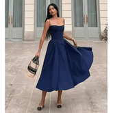 Elegant Spaghetti Strap Midi Dress Women Party Slim A Line Solid Suspender Lady Dresses New Spring Summer Fashion Sexy Vestidos women&
