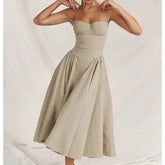 Elegant Spaghetti Strap Midi Dress Women Party Slim A Line Solid Suspender Lady Dresses New Spring Summer Fashion Sexy Vestidos women&