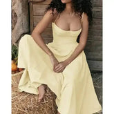 Elegant Spaghetti Strap Midi Dress Women Party Slim A Line Solid Suspender Lady Dresses New Spring Summer Fashion Sexy Vestidos women&