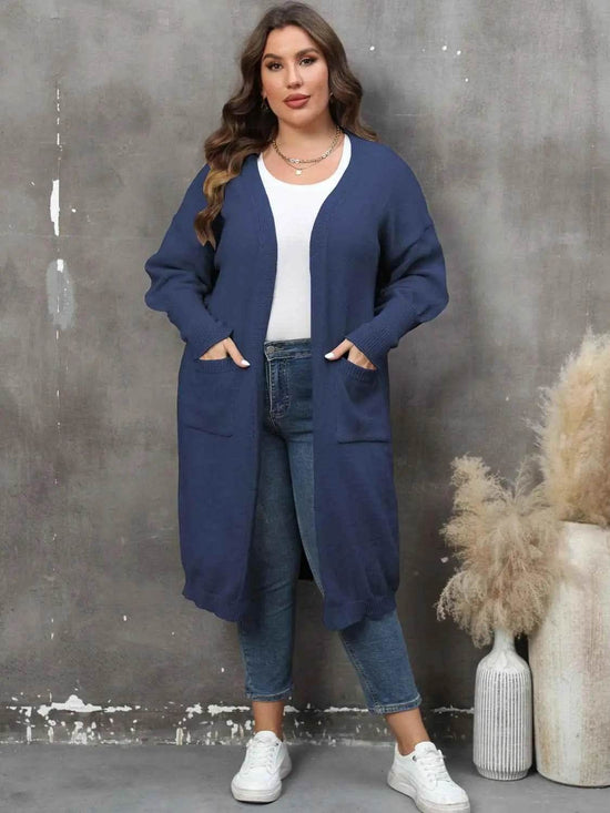Plus Size Long Sleeve Pocketed Cardigan women Attire by Trendsi