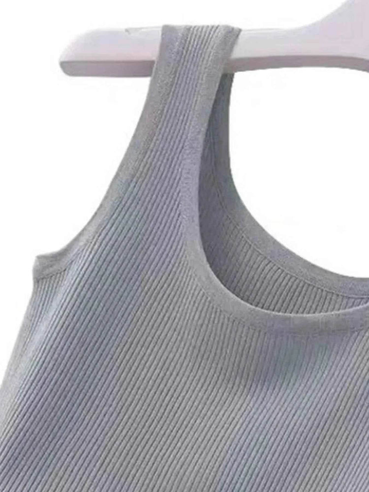 Plus Size Ribbed Knit Scoop Neck Tank Top women Attire by Trendsi