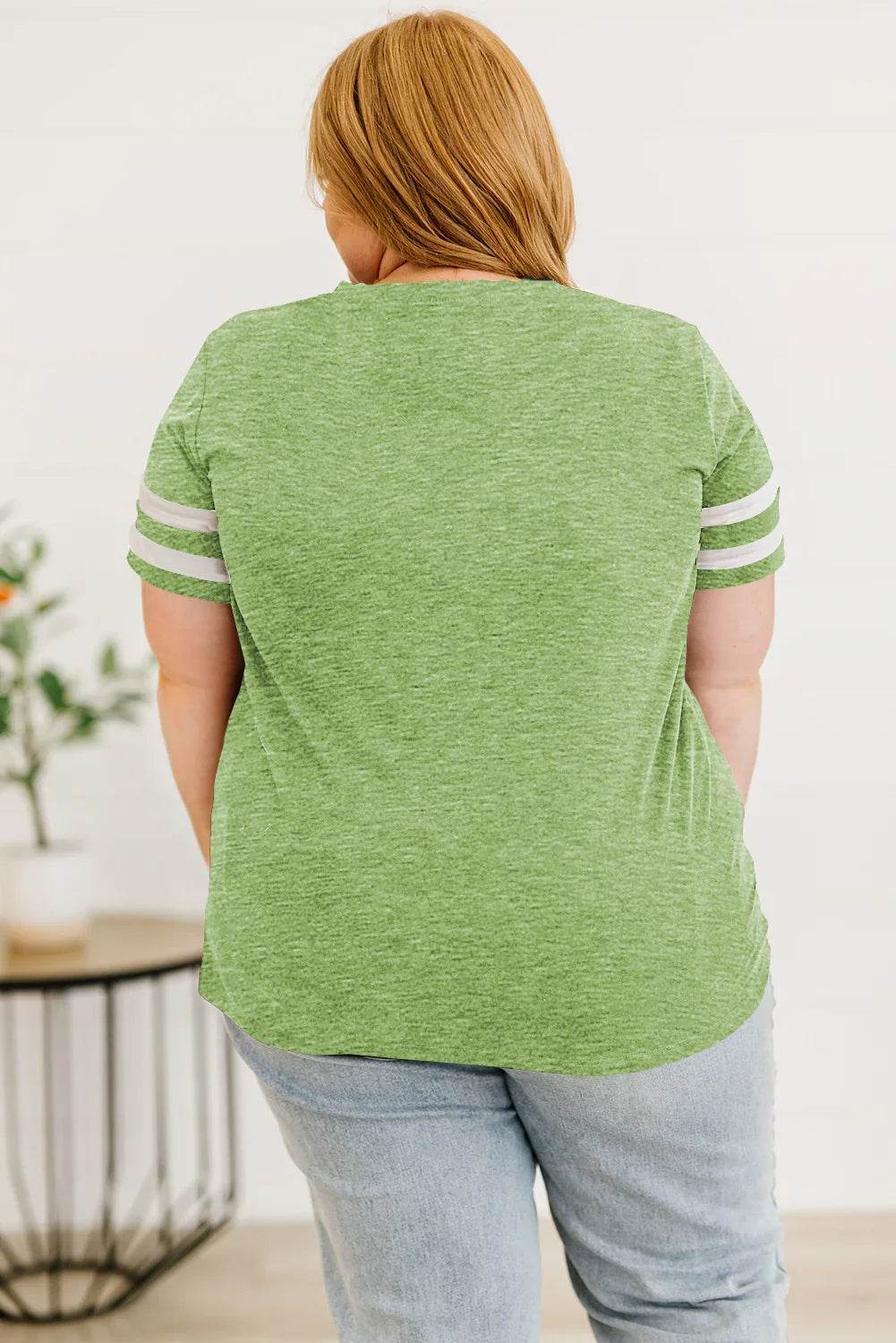 Plus Size Striped V-Neck Tee Shirt women Attire by Trendsi