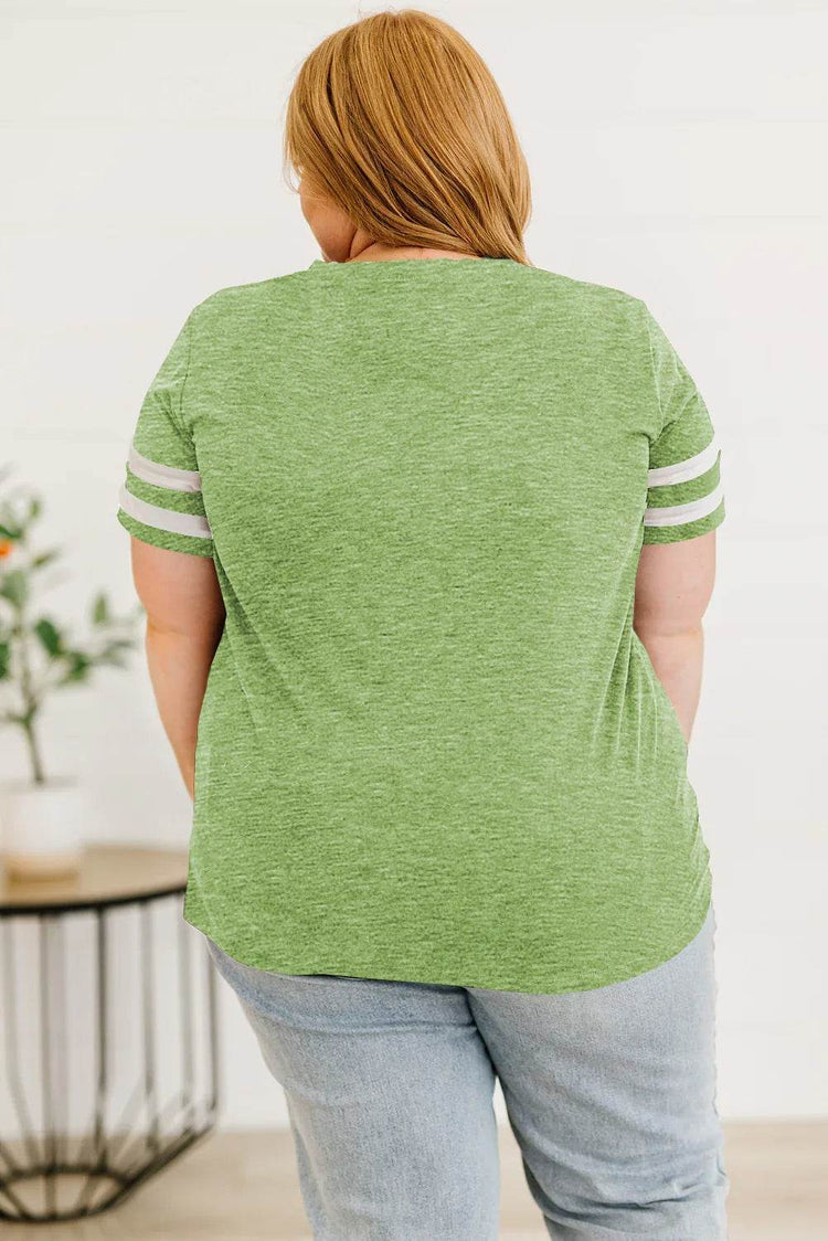 Plus Size Striped V-Neck Tee Shirt women Attire by Trendsi