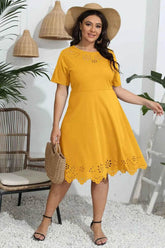 Plus Size Round Neck Openwork Dress women Attire by Trendsi
