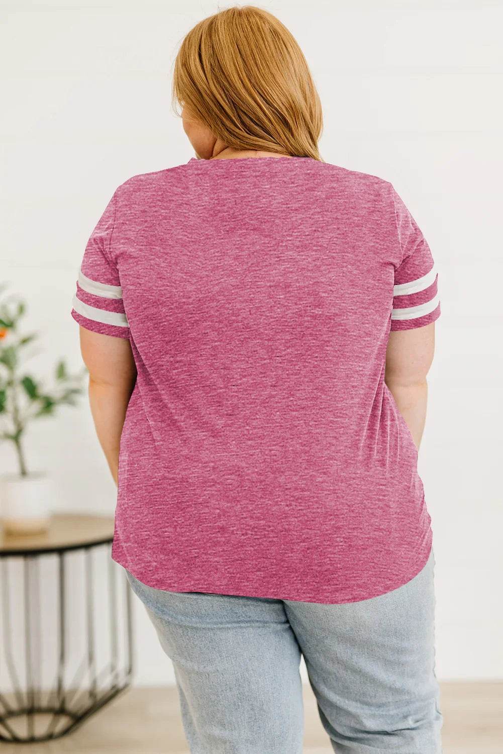 Plus Size Striped V-Neck Tee Shirt women Attire by Trendsi