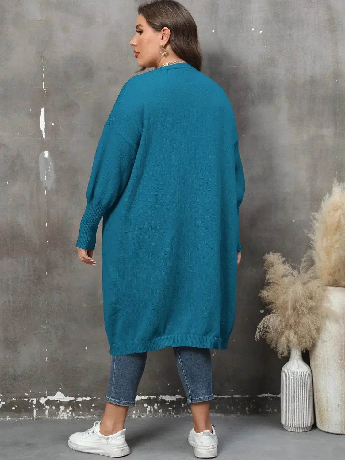 Plus Size Long Sleeve Pocketed Cardigan women Attire by Trendsi