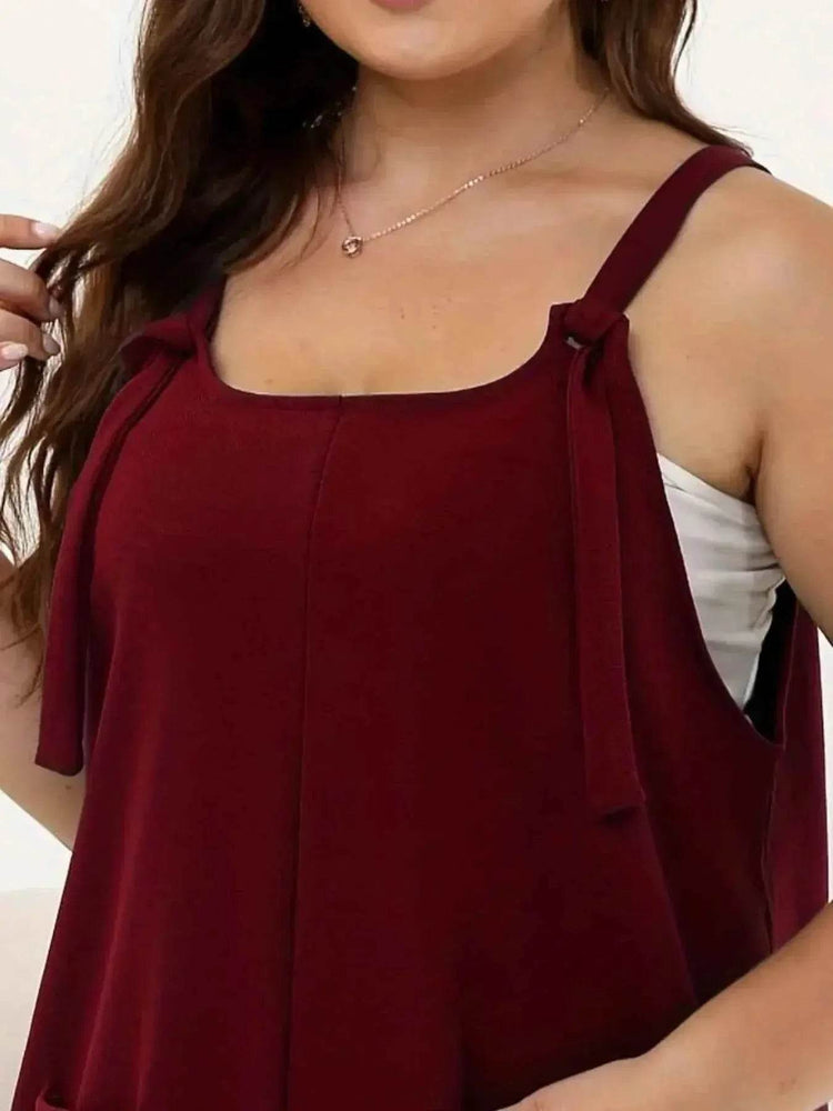 Plus Size Knotted Strap Romper with Pockets women Attire by Trendsi