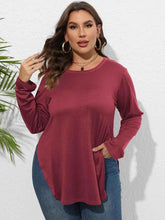 Plus Size Round Neck Long Sleeve Slit T-Shirt women Attire by Trendsi