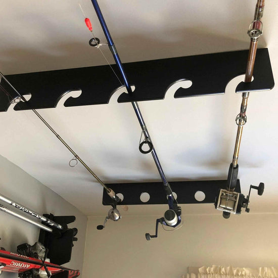 Fishing Rod Rack, Fishing Rod Storage, Garage Storage Organizer for Garages, Man-Cave, Bedroom and Rooms by HangThis Up My Shed Organizing System