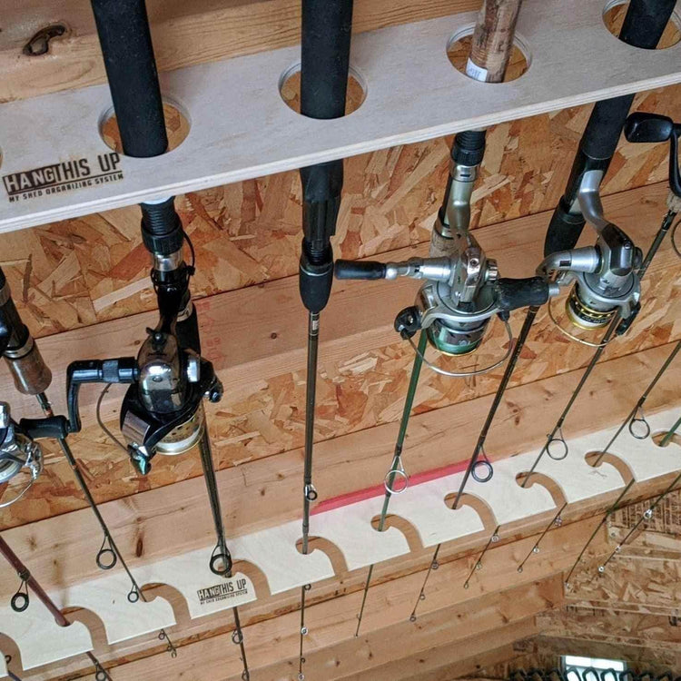 Fishing Rod Rack – Shed Organizer for Rod Storage Shed Organization by HangThis Up My Shed Organizing System
