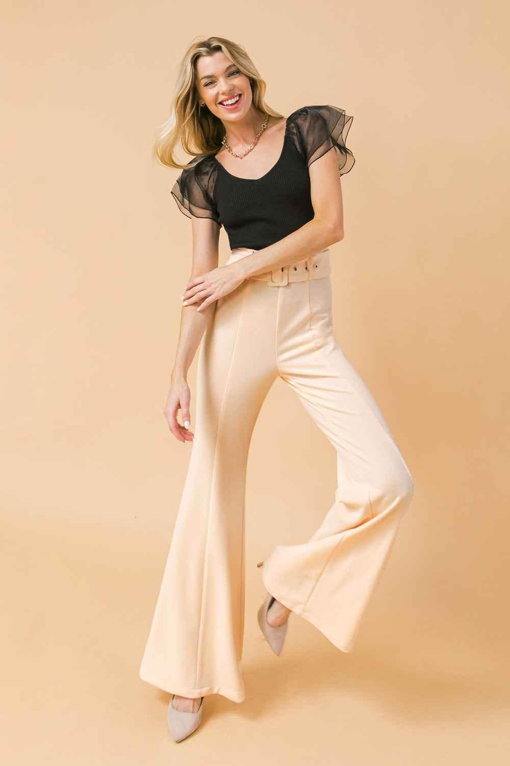 COUNTDOWN THE HOURS WOVEN FLARED PANTS PANTS by Flying Tomato