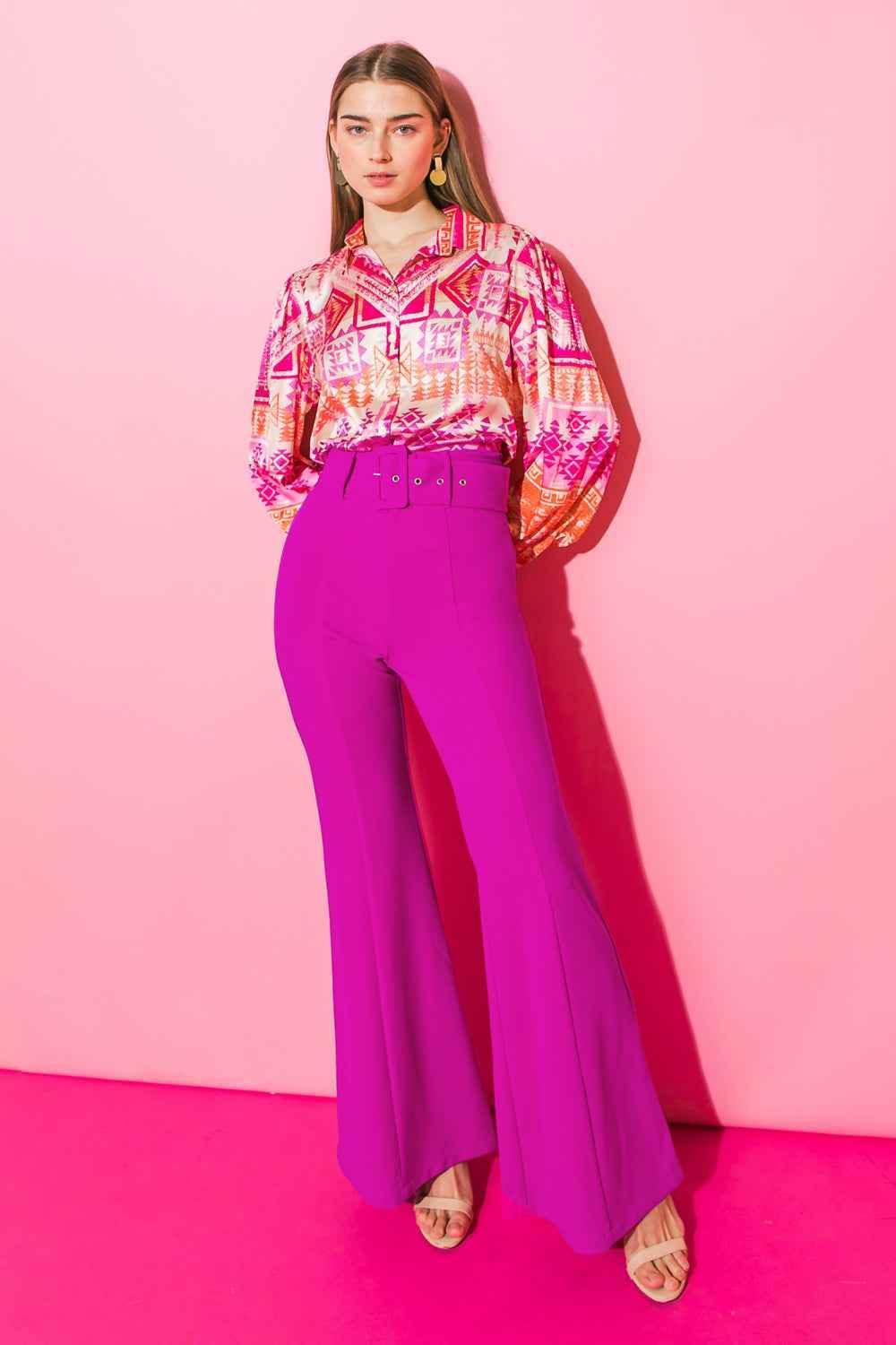 COUNTDOWN THE HOURS WOVEN FLARED PANTS PANTS by Flying Tomato